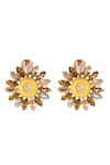 Buy_ORNAMAAS_Yellow Cubic Zirconia Sunflower Cutwork Studs _at_Aza_Fashions