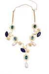 Buy_ORNAMAAS_Multi Color Cubic Zirconia Fish And Floral Cutwork Embellished Necklace _at_Aza_Fashions