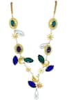 Shop_ORNAMAAS_Multi Color Cubic Zirconia Fish And Floral Cutwork Embellished Necklace _at_Aza_Fashions