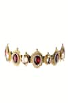 Shop_ORNAMAAS_Gold Cubic Zirconia Regal Motif Embellished Headband _at_Aza_Fashions