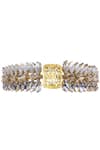 Shop_ORNAMAAS_Gold Cubic Zirconia Spike Embellished Headband _at_Aza_Fashions