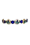 Buy_ORNAMAAS_Green Cubic Zirconia Geometric Motif Carved Headband _at_Aza_Fashions