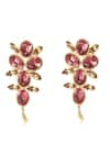 Shop_ORNAMAAS_Pink Stones Colors Of Silence Carved Earrings _at_Aza_Fashions