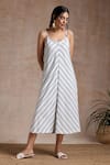 Vasstram_Blue Linen Chevron Overlay Round Dahlia High-low With Camisole Dress _Online_at_Aza_Fashions