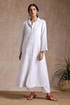 Vasstram_White Cotton Linen Solid Shirt Collar Gulistaan Long Jacket _Online_at_Aza_Fashions