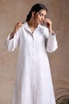 Vasstram_White Cotton Linen Solid Shirt Collar Gulistaan Long Jacket _at_Aza_Fashions