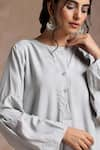 Shop_Vasstram_Grey Melangecotton Solid Mandarin Collar Zarah Dress _Online_at_Aza_Fashions