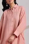 Shop_Vasstram_Peach Linen Solid Shirt Collar Suhana Tunic With Flared Pant _Online_at_Aza_Fashions