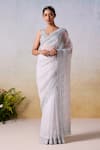 Buy_Mirroir_Grey Viscose Crepe Embroidered Floral Embellished Border Saree With Blouse _at_Aza_Fashions