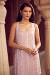 Shop_Aariyana Couture_Pink Kurta Bamber Silk Print Floral Feather Scoop Hand Embroidered Sharara Set _Online_at_Aza_Fashions