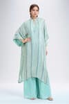 Buy_Nakul Sen_Blue 100% Silk Chiffon Embellished Sequins Kaftan Linear Work And Palazzo Set _at_Aza_Fashions