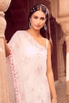 Aariyana Couture_White Bustier Modal Satin Print Floral Feather Tunic And Dhoti Pant Set _Online