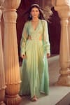 Buy_Aariyana Couture_Green Dress Viscose Georgette Hand Embroidery Floral Side Cut-out With Jacket _at_Aza_Fashions