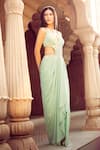 Aariyana Couture_Green Dress Viscose Georgette Hand Embroidery Floral Side Cut-out With Jacket _at_Aza_Fashions