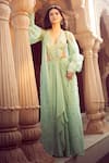 Aariyana Couture_Green Dress Viscose Georgette Hand Embroidery Floral Side Cut-out With Jacket _Online