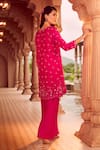 Buy_Aariyana Couture_Pink Silk Organza Hand Embroidery Floral V Neck Kurta With Pant _Online_at_Aza_Fashions