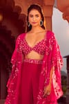 Shop_Aariyana Couture_Pink Cape Silk Organza Hand Embroidery Floral Bustier V Neck And Sharara Set 