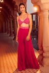 Buy_Aariyana Couture_Pink Cape Silk Organza Hand Embroidery Floral Bustier V Neck And Sharara Set _Online