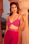 Shop_Aariyana Couture_Pink Cape Silk Organza Hand Embroidery Floral Bustier V Neck And Sharara Set _Online