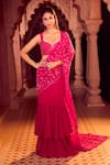 Buy_Aariyana Couture_Pink Saree Viscose Crepe Hand Embroidery Pre-draped Lehenga With Bustier _at_Aza_Fashions