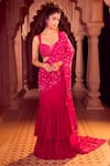 Shop_Aariyana Couture_Pink Saree Viscose Crepe Hand Embroidery Pre-draped Lehenga With Bustier _Online_at_Aza_Fashions