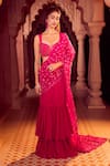 Shop_Aariyana Couture_Pink Saree Viscose Crepe Hand Embroidery Pre-draped Lehenga With Bustier _at_Aza_Fashions