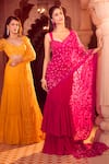 Shop_Aariyana Couture_Pink Saree Viscose Crepe Hand Embroidery Pre-draped Lehenga With Bustier _Online