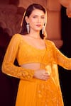 Buy_Aariyana Couture_Yellow Bustier And Jacket Net Embroidery Leaf Pleated Lehenga Set With Half _Online