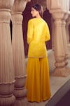 Aariyana Couture_Yellow Jacket Silk Organza Hand Embroidery Floral V Neck And Sharara Set _Online_at_Aza_Fashions