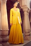 Shop_Aariyana Couture_Yellow Jacket Silk Organza Hand Embroidery Floral V Neck And Sharara Set _Online_at_Aza_Fashions