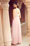 Aariyana Couture_Pink Viscose Georgette Hand Embroidery Floral V Neck Bodice Jumpsuit _Online_at_Aza_Fashions