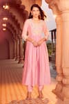 Shop_Aariyana Couture_Peach Dupatta Viscose Organza Hand Embroidery Floral Bloom Anarkali Pant Set _at_Aza_Fashions