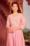 Aariyana Couture_Peach Dupatta Viscose Organza Hand Embroidery Floral Bloom Anarkali Pant Set _at_Aza_Fashions