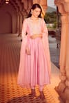 Buy_Aariyana Couture_Peach Dupatta Viscose Organza Hand Embroidery Floral Bloom Anarkali Pant Set 