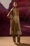 Buy_BANANA labs_Brown Cotton Handblock Printed Line Round Weave Kurta And Pant Set _at_Aza_Fashions