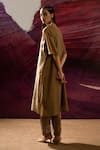 Shop_BANANA labs_Brown Cotton Handblock Printed Line Round Weave Kurta And Pant Set _at_Aza_Fashions