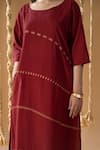 Shop_BANANA labs_Maroon Cotton Handblock Printed Line Scoop Patterned Applique Kurta Pant Set _Online_at_Aza_Fashions