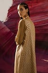 Shop_BANANA labs_Brown Cotton Handblock Printed Line Kurta U Neck Cape _at_Aza_Fashions