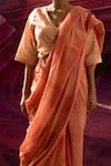 Buy_BANANA labs_Peach Cotton Handblock Printed Wavy V-neck Saree With Blouse 