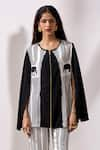 Buy_Kamaali Pret_Black Cupro Bemberg Printed Geometric Round Airavata Color Blocked Cape Top _at_Aza_Fashions