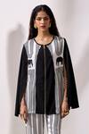 Buy_Kamaali Pret_Black Cupro Bemberg Printed Geometric Kalahari Color Blocked Cape Top With Pant _Online_at_Aza_Fashions