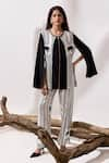 Kamaali Pret_Black Cupro Bemberg Printed Geometric Kalahari Color Blocked Cape Top With Pant _at_Aza_Fashions