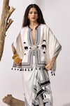 Shop_Kamaali Pret_White Cupro Bemberg Slub Satin Printed Elephant Azalea Capelet With Sarong 