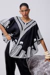 Kamaali Pret_Black Cupro Printed Elephant V-neck Kari Oversized Top With Pant _at_Aza_Fashions