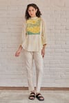 Khamaj India_Yellow Inner Cotton Hand Embroidered Scenic Top High Grace Bib Pant Set _Online_at_Aza_Fashions