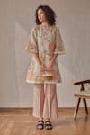 Buy_Khamaj India_Pink Inner Cotton Hand Embroidered Floral Round Merlin Kurta With Pant _at_Aza_Fashions