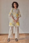 Buy_Khamaj India_White Inner Cotton Hand Embroidered Floral Round Merlin Kurta With Pant _at_Aza_Fashions