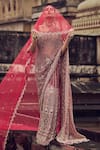 Buy_Nitika Gujral_Maroon Net Embroidery Floral Spread V Neck Antique Kasab Saree And Blouse Set _at_Aza_Fashions