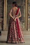 Shop_Nitika Gujral_Red Raw Silk Embroidery Floral Plunge Neck Bloom Bridal Lehenga Set _at_Aza_Fashions