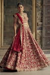 Nitika Gujral_Red Raw Silk Embroidery Floral Plunge Neck Bloom Bridal Lehenga Set _Online_at_Aza_Fashions